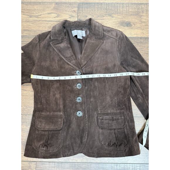 Ann Taylor Women's Suede Leather Chocolate Brown Blazer Jacket Coat Sz 6 - Picture 6 of 7